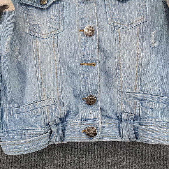 Hybrid & Company Women's Jean Jacket Blue Large Button Front Cotton Distressed - Picture 4 of 15